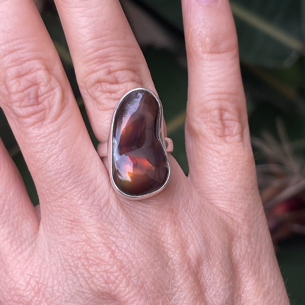 Huge Fire Agate Solid Sterling Silver Size 6.5 Ri… - image 4